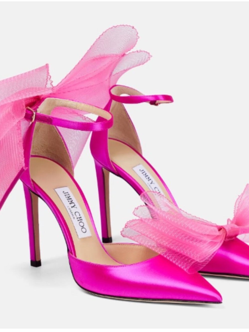 Jimmy Choo Hot Pink Satin Pointed-Toe Bow Ankle-Strap Pumps Size 41 (10.5 US)